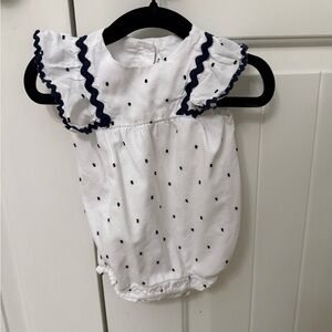 Janie and Jack White and Navy Polka Dot One Piece